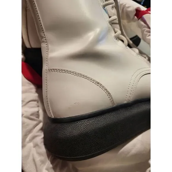 Alexander McQueen Boots Women's 10.5 White Hybrid Lace Up Combat Leather